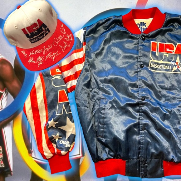 π Vintage π 1992 USA πΊπΈ Dream Team π Fanimation Chalk Line Jacket π§₯ - Picture 5 of 7